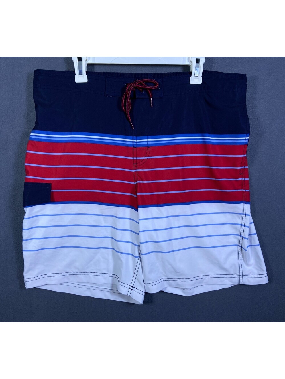 George size XL 40-42 Navy Red Striped Swim Trunks Mens Beach Ocean Recycled EUC!
